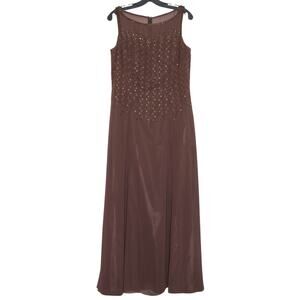 Vintage Dress 90s Prom Hoco Y2K Gown Beaded Modest Dark Romantic Brown Size 12